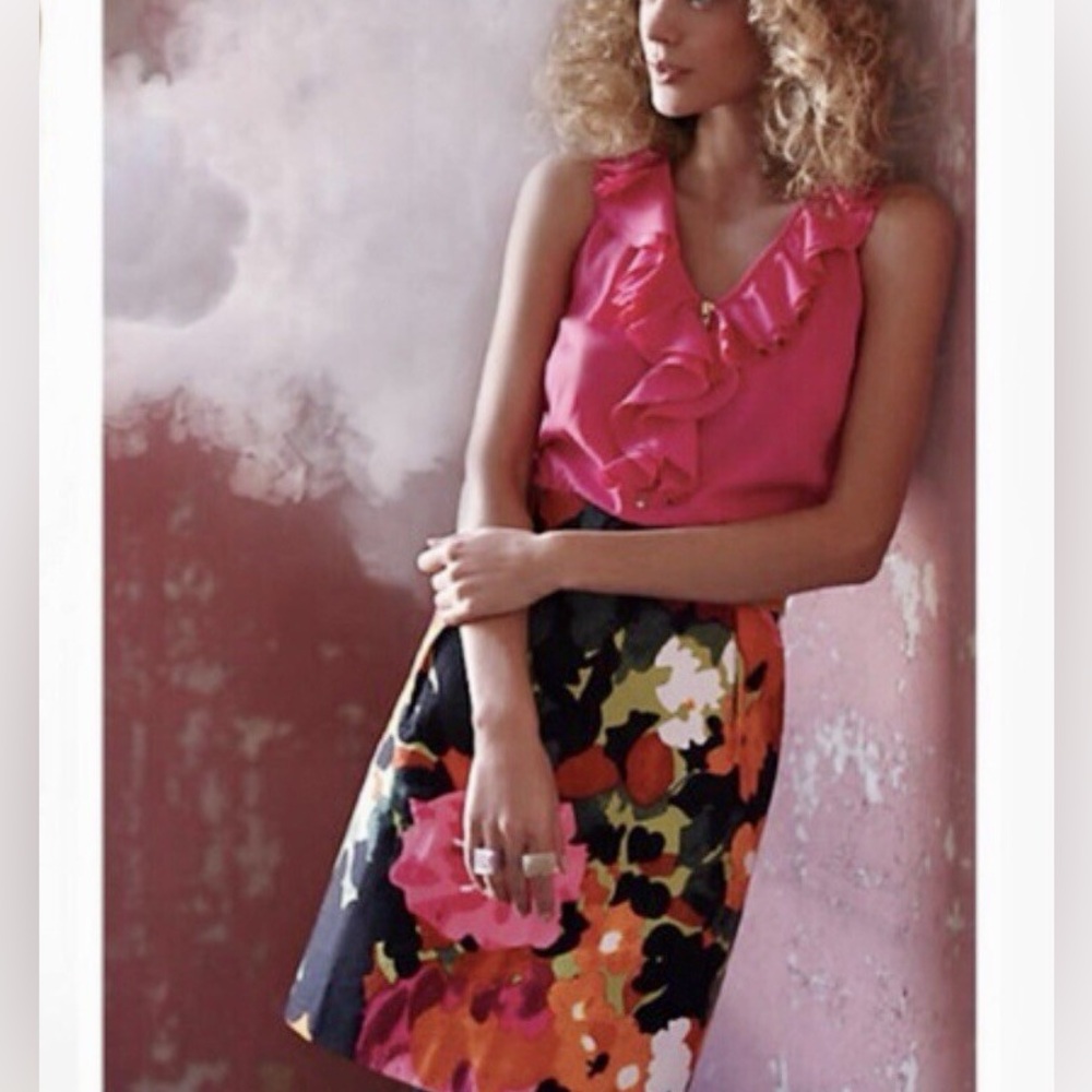 Anthropologie Tabitha Floral Ruffle Sleeveless Dress 2P Pink Black Petite